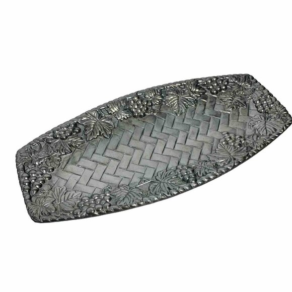 Lenox Grape Basket Weave Tray Bread Appetizer Metal Serveware Hollowware VTG - Picture 2 of 12